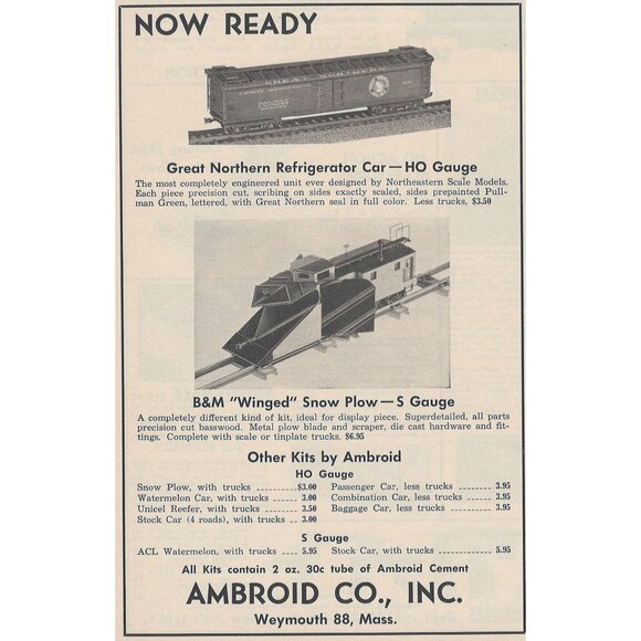 Ambroid Co HO u Vintage Print Ad Original 1954 Weymouth Mass Model Railroad Supp - Picture 1 of 1
